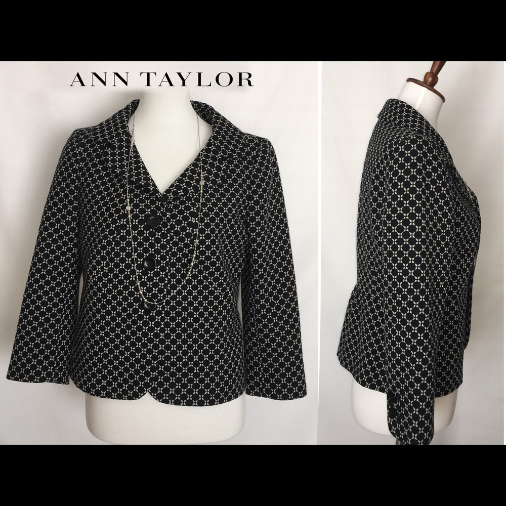 Ann Taylor 3/4 sleeve black/white blazer